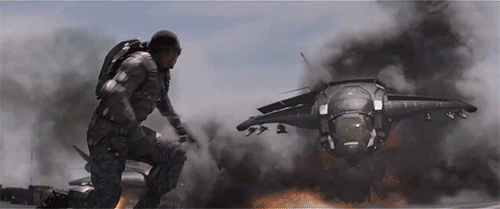 In Captain America: The Winter Soldier, Falcon's flight gear has a Stark Industries logo on it
