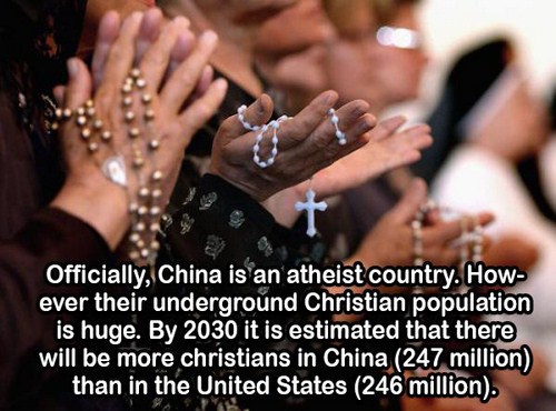 praying rosary - Officially, China is an atheist country. How ever their underground Christian population is huge. By 2030 it is estimated that there will be more christians in China 247 million than in the United States 246 million.