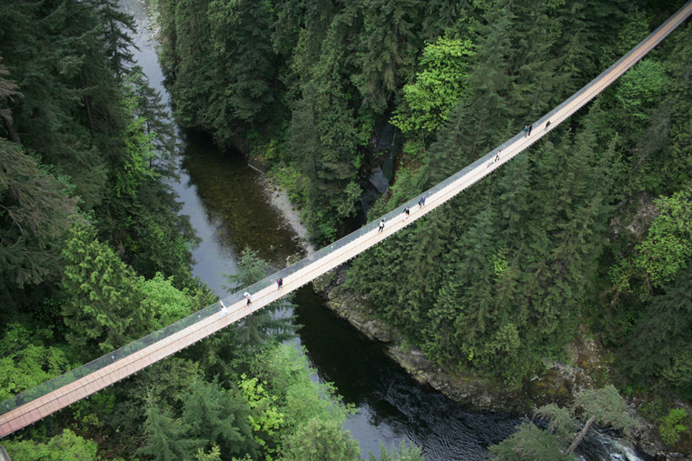 Cliffwalk follows the Capilano River for 700 feet and at its highest point, reaches 300 feet above the river.