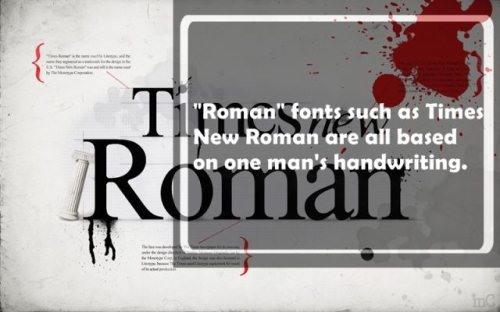 "Roman" fonts such as Times New Roman are all based on one man's handwriting. RomaIT