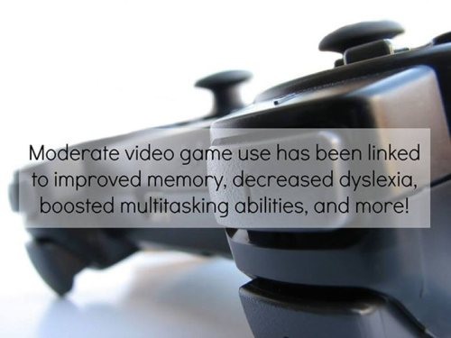 playing video games - Moderate video game use has been linked to improved memory, decreased dyslexia, boosted multitasking abilities, and more!