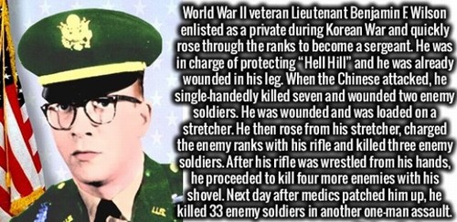 cartoon - World War Il veteran Lieutenant Benjamin E Wilson enlisted as a private during Korean War and quickly rose through the ranks to become a sergeant. He was in charge of protecting "Hell Hill" and he was already wounded in his leg. When the Chinese