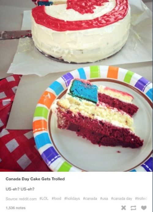 tumblr - my american friend made us a cake - Canada Day Cake Gets Trolled Useh? Useh? Source reddit.com day 1,536 notes