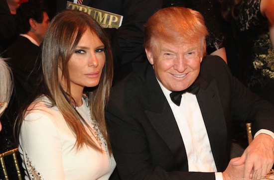 Donald Trump & Melania Trump. The real estate mogul and Slovenian model married in 2005. Melanie wore a $200,000 dress at the wedding, which begs the question why Donald won't spend that type of money to make his hairpiece look a little bit less like a dead ginger rabbit on his head.