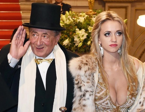 Richard Lugner & Cathy Schmitz.  Australian billionaire and old sack of skin Richard Lugner married ex-Playboy model Cathy Schmitz in 2014. The 25-year-old said she married the 82-year-old for love, but admitted the relationship is "rocky." Whether that is due to her having sex with a walking corpse or him being unable to bring his walker to night clubs is up to speculation.