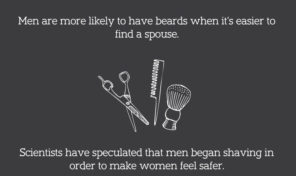 monochrome - Men are more ly to have beards when it's easier to find a spouse. huim Scientists have speculated that men began shaving in order to make women feel safer.