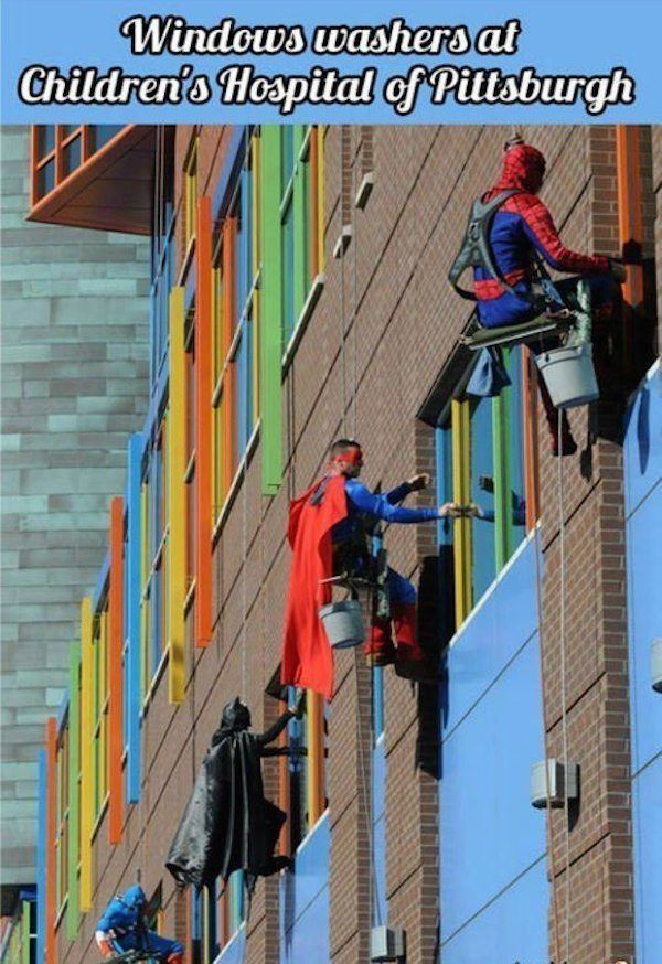superhero window washers at children's hospital - Windows washers at Children's Hospital of Pittsburgh