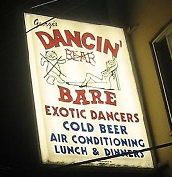funny strip club signs - Georges Dancin Bare Exotic Dancers Cold Beer Air Conditioning Lunch & Diamets