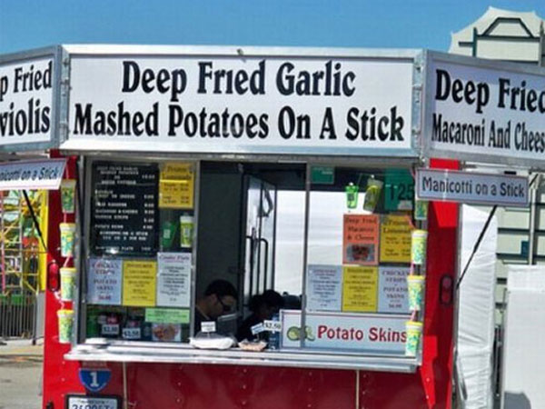 things you only see in america - p Fried Deep Fried Garlic violis Mashed Potatoes On A Stick Deep Frier Macaroni And Chees Manicotti on a Stick Potato Skins