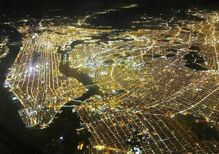 Aerial photography of New York City at night