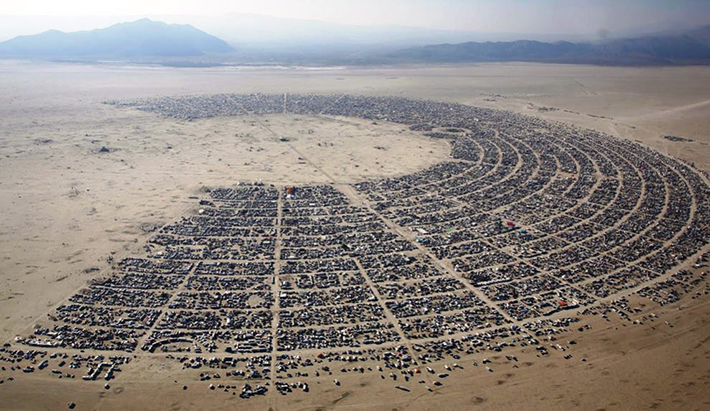 An aerial photograph of Burning Man