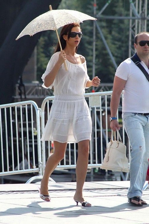 see-through clothes - white transparent dress in public