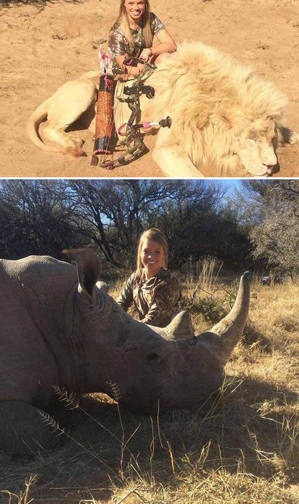 The 19-year-old cheerleader who sparked online fury by posing with dead animalsn 2014, a 19-year-old cheerleader sparked outrage by posting pictures of wild creatures she has hunted and killed in Africa while posing cheerfully next to them. Tens of thousands of people have signed a petition demanding that Facebook remove the photos taken by U.S. hunter Kendall Jones. Other pictures show her looking cheerful alongside lions, leopards and elephants she killed in the wild.

The photos have sparked outrage among animal rights activists with two separate petitions calling for removal the images. Just under 175,000 people signed a petition on AVAAZ.org