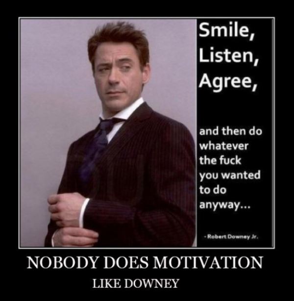 robert downey jr quotes - Smile, Listen, Agree, and then do whatever the fuck you wanted to do anyway... Robert Downey Jr. Nobody Does Motivation Downey