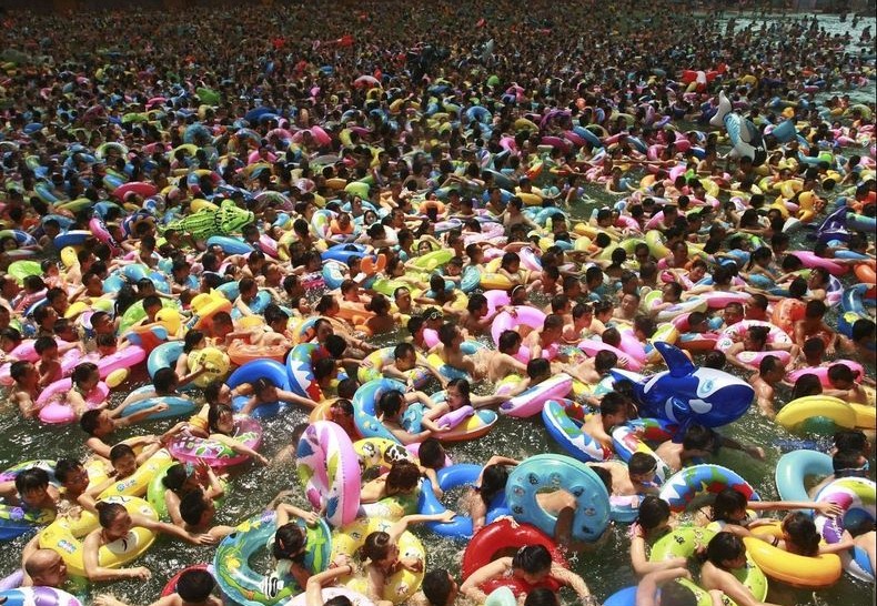 Pools in China are slightly overcrowded..