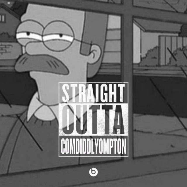 Simpson's meme of Ned Flanders straight outta compton
