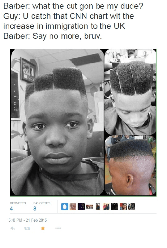 bruv hair - Barber what the cut gon be my dude? Guy U catch that Cnn chart wit the increase in immigration to the Uk Barber Say no more, bruv. Favorites