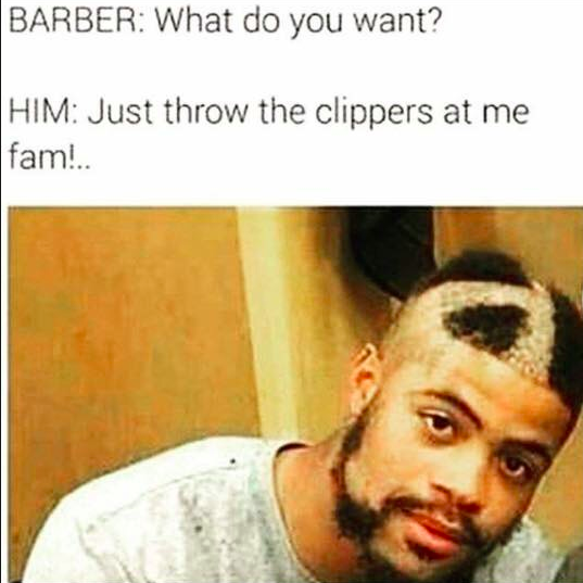 haircut memes - Barber What do you want? Him Just throw the clippers at me fam!..