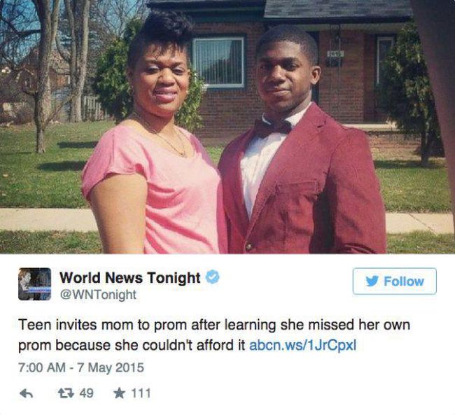 faith in humanity restored teen - World News Tonight y Teen invites mom to prom after learning she missed her own prom because she couldn't afford it abcn.ws1JrCpxl 6 47 49 111