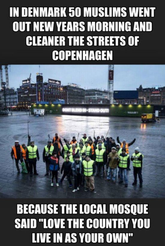 water - In Denmark 50 Muslims Went Out New Years Morning And Cleaner The Streets Of Copenhagen 1 Dont BleibStand Out Because The Local Mosque Said "Love The Country You Live In As Your Own"