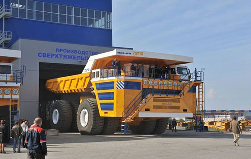BELAZ 75710...This larger than life dump truck is the biggest in the world. The BELAZ 75710 can carry over 500 tons and has two 4600 horsepower engines. Sure, it only goes 40 mph, but since it’s about 30 feet wide and over 60 feet long, we don’t suggest getting in its way.