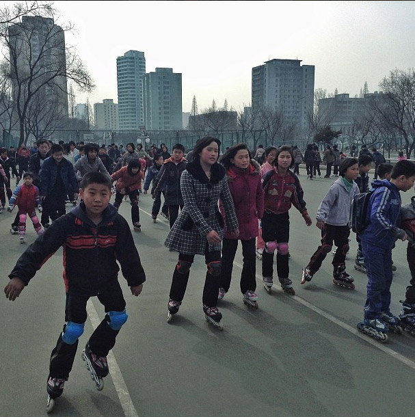 Kids rollerblading