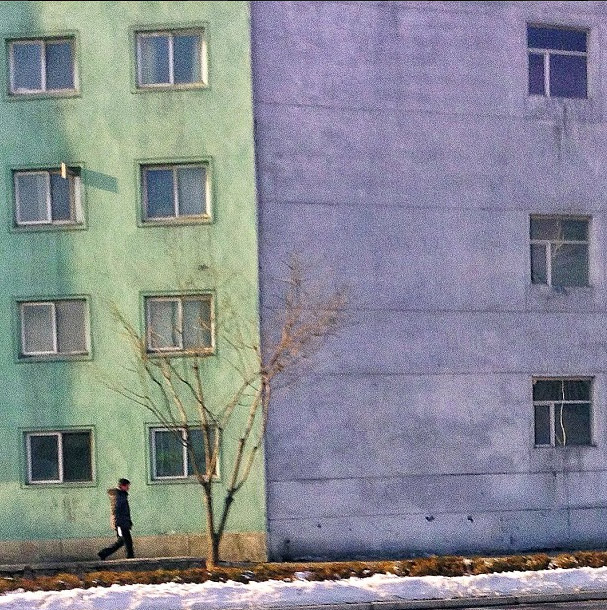 Pastel painted buildings in Pyongyang