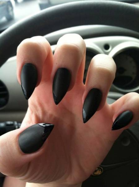 matte black nails with shiny tips