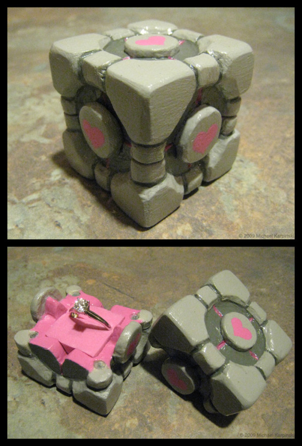 "Will you be my companion cube?"
Hopefully the wedding cake is not a lie.