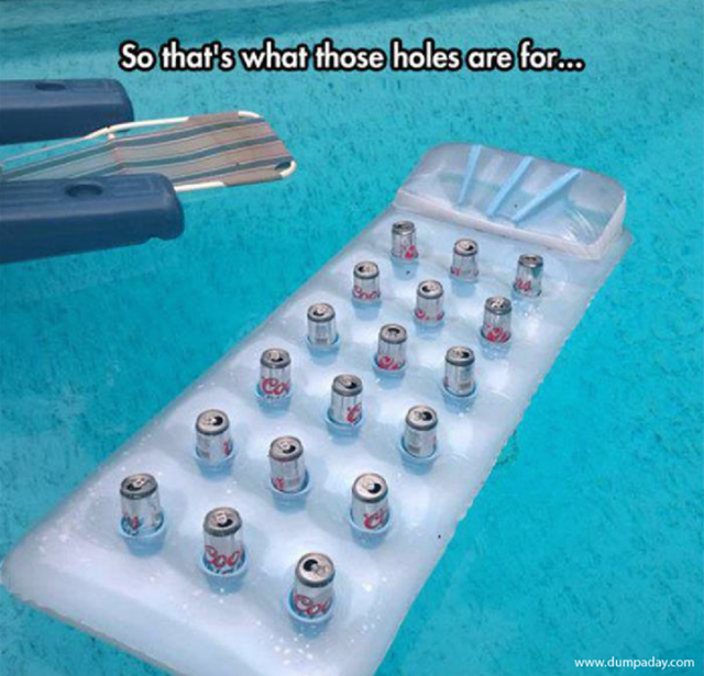beer in pool funny - So that's what those holes are for...