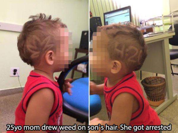 marijuana haircut - 25yo mom drew weed on son's hair. She got arrested
