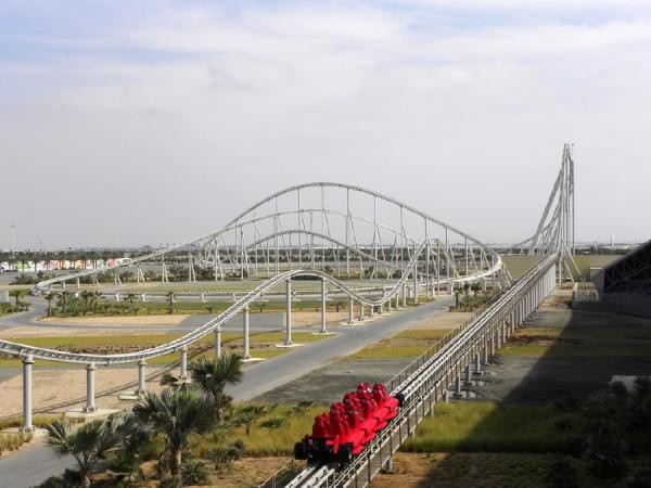 Formula Rossa, Ferrari World, UAE
Head to Abu Dhobi’s Ferrari World to take a ride on the world’s fastest coaster. The ride uses a hydraulic system to launch the coaster to a top speed of 150MPH!