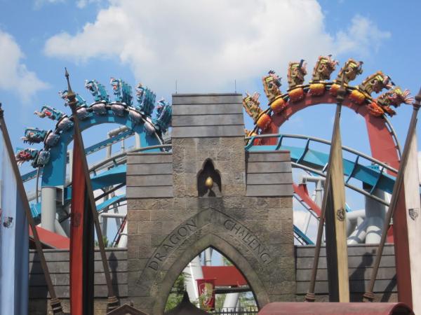 Dragon Challenge, Islands of Adventure, Florida
The Dragon Challenge consists of two coasters, Chinese Fireball and Hungarian Horntail. Both coasters reach a height of 125 feet high and have five inversions.