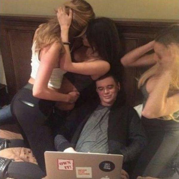 random man distracted by laptop meme