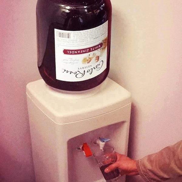 random water cooler filled with wine