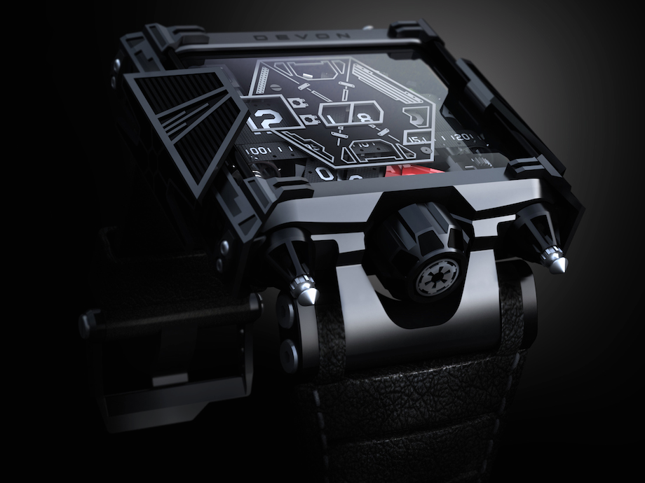 The Star Wars watch by Devon Works is inspired by Darth Vader’s TIE Advanced fighter. It features a patented system of interwoven time belts and hybrid electro-mechanical power. Only 500 of these Vaderesque watches will be made.