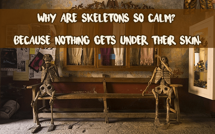 dad joke skeleton bus stop - Why Are Skeletons So Calm? Because Nothing Gets Under Ther Skin.