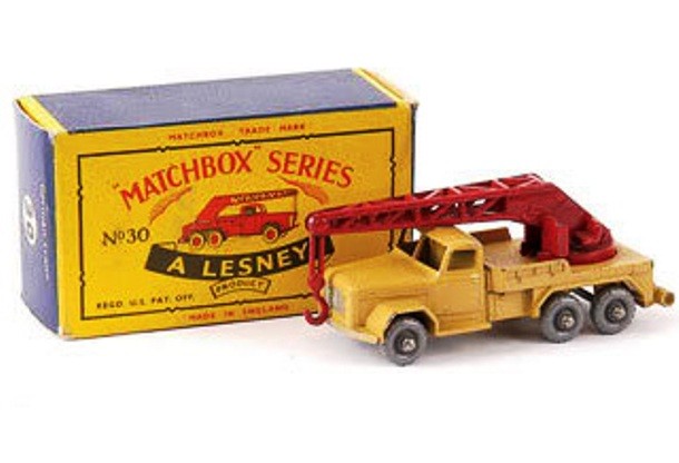No. 30 Crane Matchbox Car, price: $13,000...When Matchbox cars were introduced, they were usually sold for less than 1 dollar. However, in 2004, a renowned Matchbox collector by the name of Jim Gallegos (who already owned over 150,000 die-cast miniatures valued at over $1.4 million), reportedly purchased a brown No. 30 crane for an incredible $13,000.