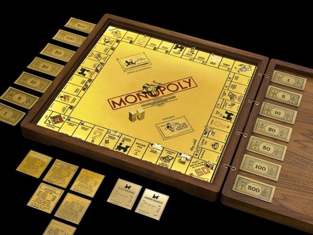 Golden Monopoly, price: $2 million...The world’s most expensive version of the Monopoly board game is estimated to be worth roughly $2 million. The 18-karat gold and jewel-encrusted Monopoly was crafted by San Francisco jeweler Sidney Mobell in 1988. It took him one year to finish this masterpiece.