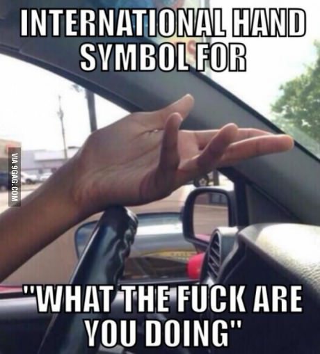 random pic international sign for what are you doing - International Hand Symbol For Via 9GAG.Com "What The Fuck Are Vou Doing"
