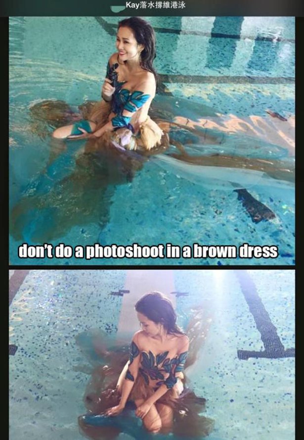 swimming in dress - Kay don't do a photoshoot in a brown dress