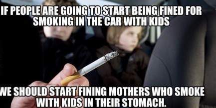 photo caption - If People Are Some Farslar Beinggined For If People Are Going To Start Being Fined For Smoking In The Car With Kids We Should Start Fining Mothers Who Smoke With Kids In Their Stomach.