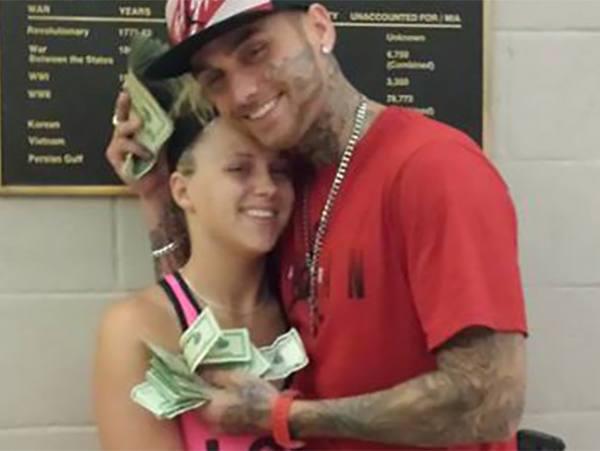 Investigators say that Mogan, a convicted felon just released from prison,walked into the bank and gave the teller a note demanding money. After they scored the cash, the couple decided to post a bunch of strange photos showing off their loot.
