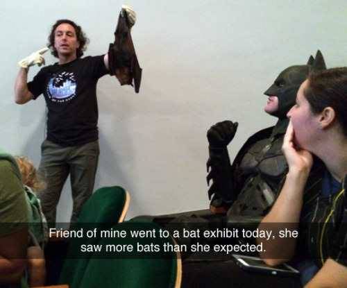 Batman - Friend of mine went to a bat exhibit today, she saw more bats than she expected.