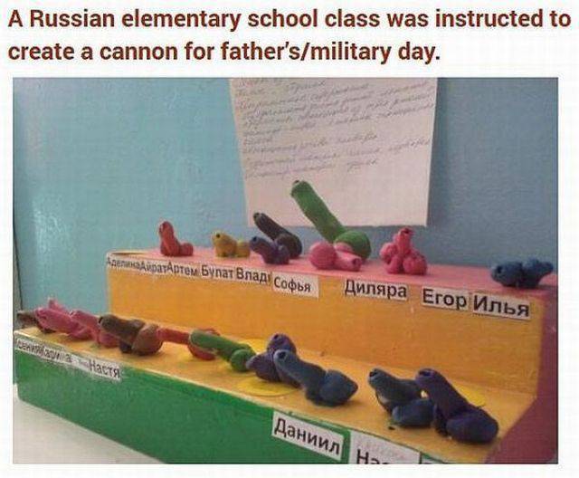 russian kindergarten cannon - A Russian elementary school class was instructed to create a cannon for father'smilitary day.