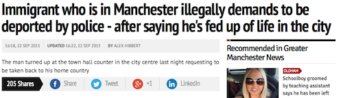 website - Immigrant who is in Manchester illegally demands to be deported by police after saying he's fed up of life in the city Updated 16 32, By Alex Bert Recommended in Greater Manchester News The man turned up at the town hall counter in the city cent