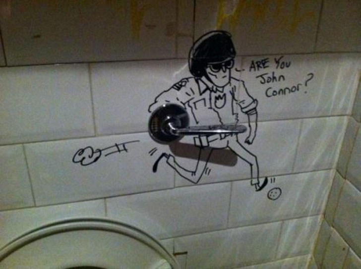 graffiti in a bathroom - Are You John Connor