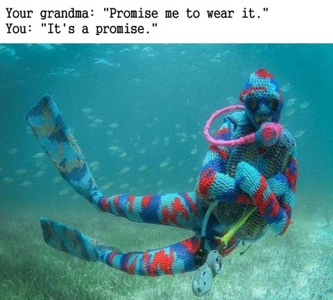 underwater bomb - Your grandma "Promise me to wear it." You "It's a promise."