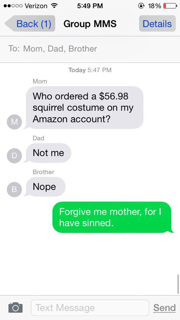 A guy annoys his mom by using her Amazon account for epic costumes