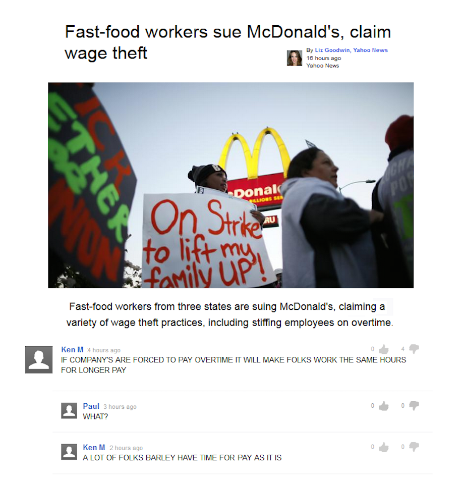 website - Fastfood workers sue McDonald's, claim wage theft By Lis Godwin. You 12 hour age m ponak On Strike to lift my family Up! Fastfood workers from three states are suing McDonald's, claiming a variety of wage theft practices, including stiffing empl